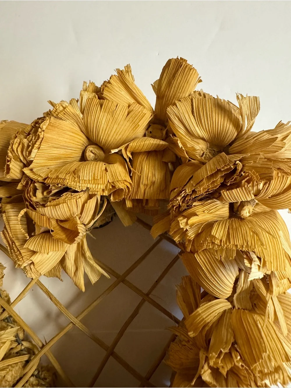 Vintage Handmade Corn Husk Heart Wreath - Natural Yellow/Cream Color.Fall Decor